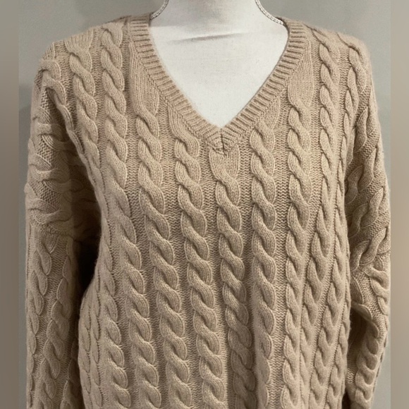 LEVI’S WOMENS RAE CABLE KNIT V NECK CROPPED WOOL SWEATER BEIGE SZ L NWT - Picture 6 of 12